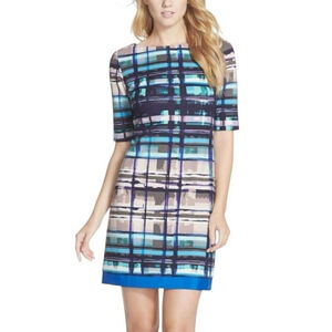 ELIZA J shift dress back zipper short sleeves fully lined blue grey black sz 14